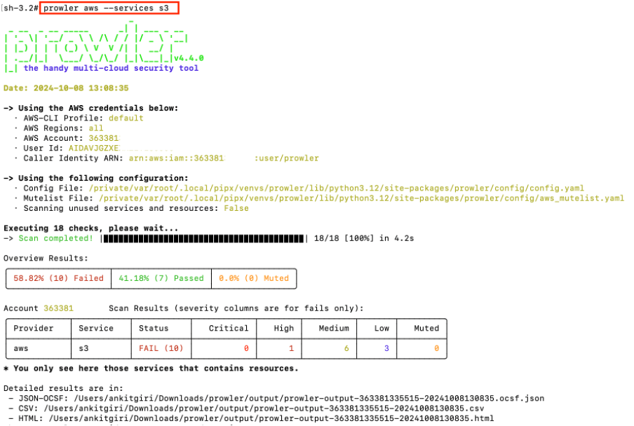 Prowler screenshot AWS Pentesting Guide