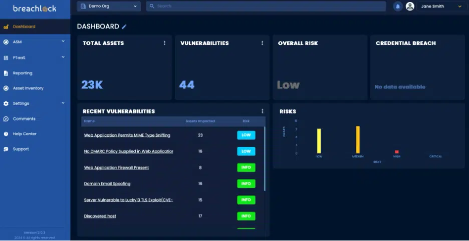 BreachLock Unified Platform Dashboard Overview