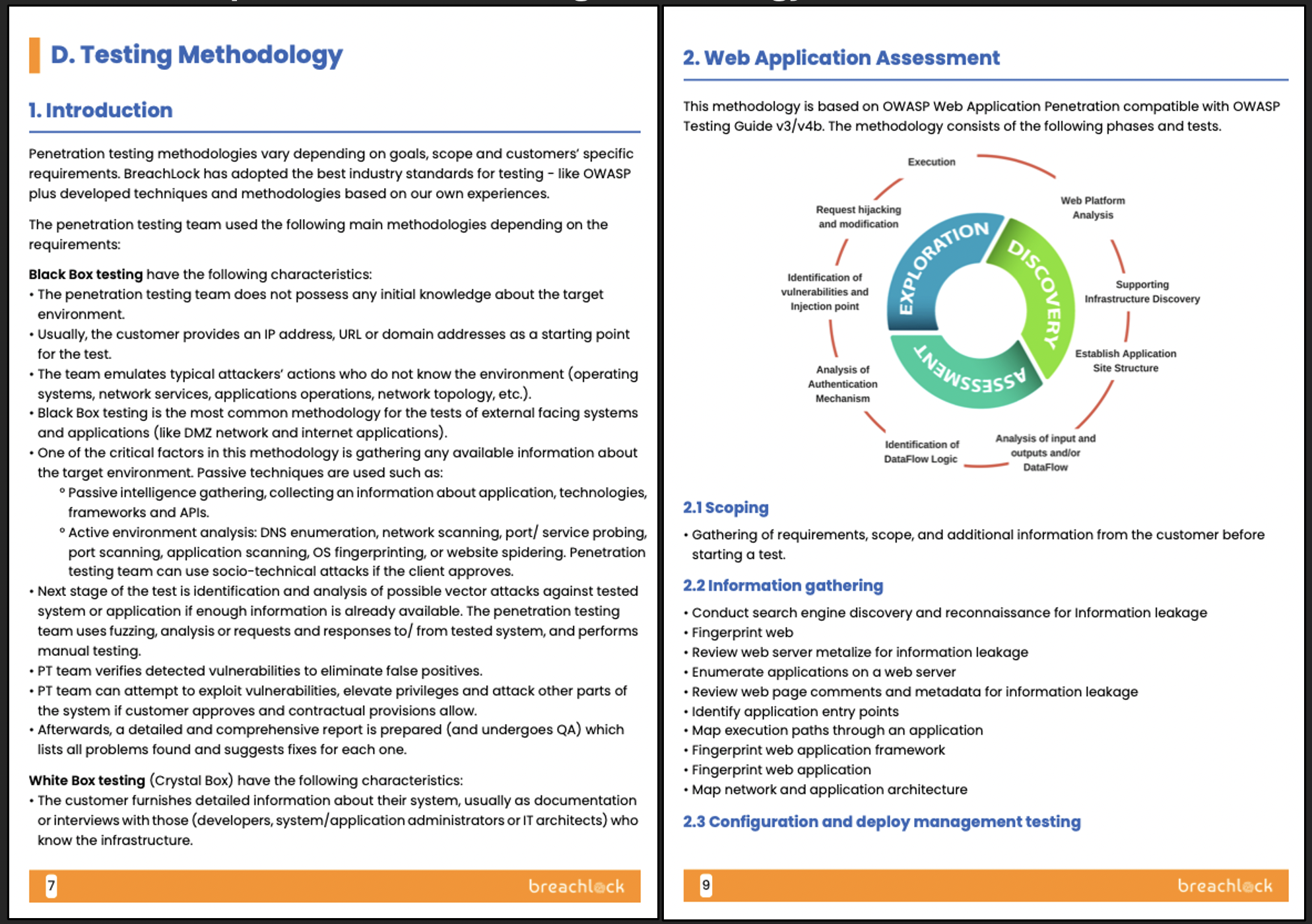 BreachLock Integrated Platform Generate a Report Preview - Testing Methodology & Assessment Screenshot