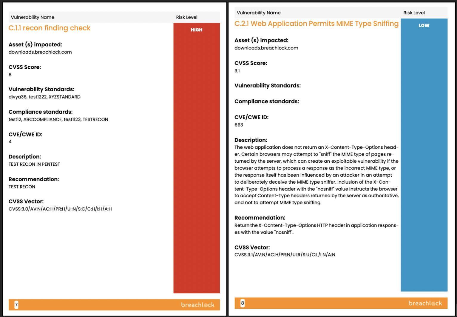 BreachLock Integrated Platform Generating Report Preview Vuln. Details Screenshot